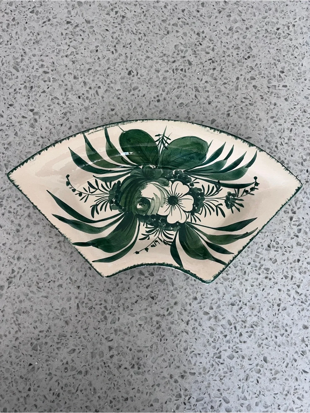 Vintage Italian Ceramic Green White Floral Jewelry Trinket Tray